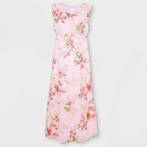 Pink Floral Maxi Maternity Dress